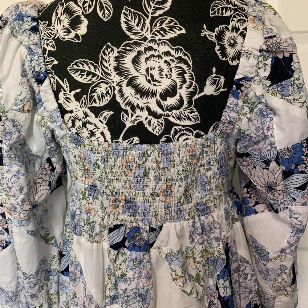 J.Crew Patchwork Floral Cotton Voile Babydoll Mini Dress M Square Neck - Picture 7 of 10